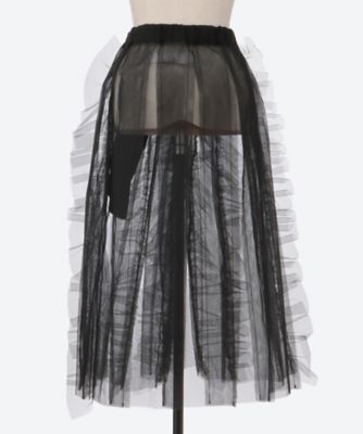 ナイロンチュール×ウールモヘアクロス後染　ウエストゴムスカート　ＴＯ―Ｓ００７―０５１