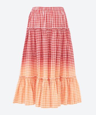 綿ギンガムチェック 製品ブリーチ加工 ウエストゴム スカート TQ