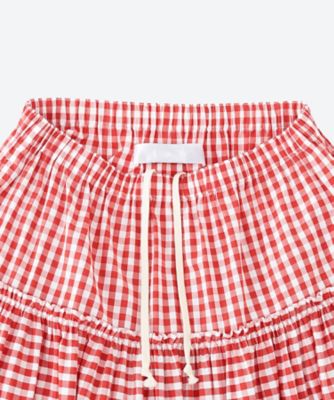 綿ギンガムチェック 製品ブリーチ加工 ウエストゴム スカート TQ