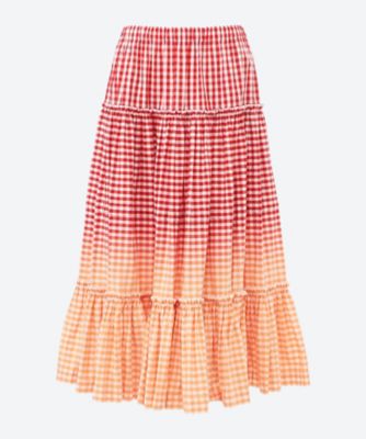 ＜tao (Women)＞綿ギンガムチェック　製品ブリーチ加工　ウエストゴム　スカート　ＴＱ―Ｓ０２１―０５１