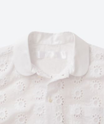 綿ローン刺繍&times;綿ブロード　丸襟半袖ブラウス　ＴＱ―Ｂ０１２―０５１