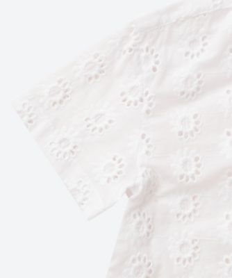 綿ローン刺繍&times;綿ブロード　丸襟半袖ブラウス　ＴＱ―Ｂ０１２―０５１