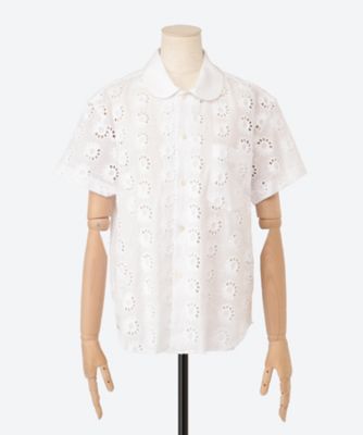 ＜tao (Women)＞綿ローン刺繍×綿ブロード　丸襟半袖ブラウス　ＴＱ―Ｂ０１２―０５１