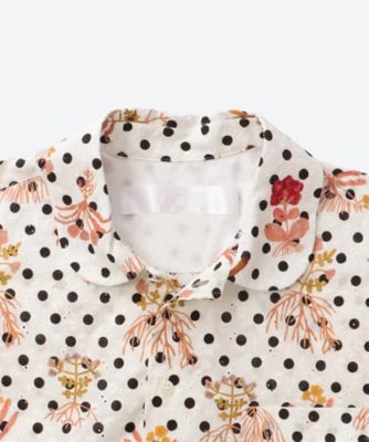 綿ローン刺繍プリント&times;綿ブロード　Ｆｕｍｉ　Ｉｍａｍｕｒａ　丸襟半袖ブラウス　ＴＱ―Ｂ０１３―０５１