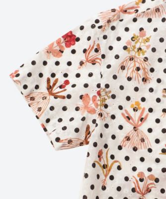 綿ローン刺繍プリント&times;綿ブロード　Ｆｕｍｉ　Ｉｍａｍｕｒａ　丸襟半袖ブラウス　ＴＱ―Ｂ０１３―０５１