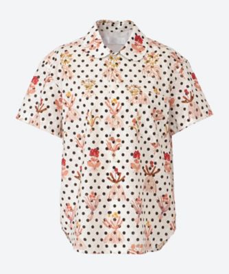 ＜tao (Women)＞綿ローン刺繍プリント×綿ブロード　Ｆｕｍｉ　Ｉｍａｍｕｒａ　丸襟半袖ブラウス　ＴＱ―Ｂ０１３―０５１