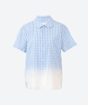 ＜tao (Women)＞綿ギンガムチェック　製品ブリーチ加工　丸襟半袖ブラウス　ＴＱ―Ｂ０２０―０５１