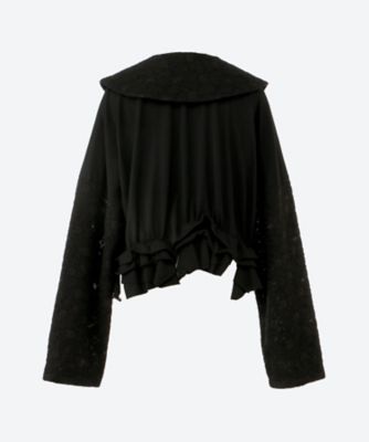 綿天竺×レーヨン綿ナイロンレースニードル加工 丸衿カットソー TR