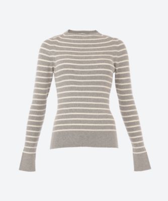 ＜SLOANE (Women)＞１４Ｇリブコットンボーダーラウンドネックニットプルオーバー