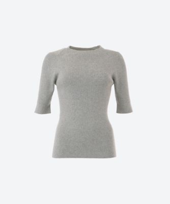 ＜SLOANE (Women)＞１４Ｇリブコットン五分袖ラウンドネックニットプルオーバー