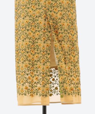 poppy スカート Gingham organza tuck skirt (green)
