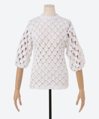 ＜SEEALL (Women)＞ニットトップス　ＣＲＯＣＨＥＴ　ＢＡＬＯＯＮ　ＳＬＥＥＶＥ　ＴＯＰ