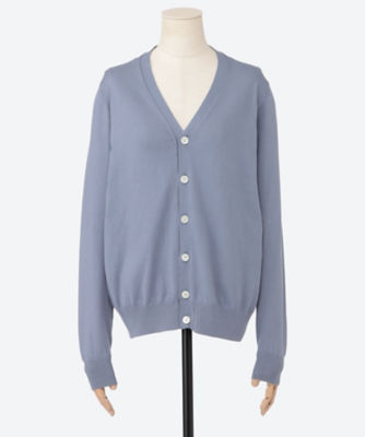 美品 スローン SLOANE 14G 天竺コットン　クルーネックカーディガン 青 WOMEN】14G天竺 コットン 5分袖クルーネックカーディガン SL9S