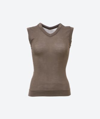 MALU (Women)/マル カットソー　Ｄｏｕｂｌｅ　Ｖ―ｎｅｃｋ　ｓｌｅｅｖｅｌｅｓｓ　ＬＵＣＹ＊