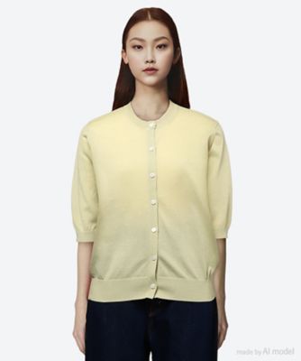 ＜SLOANE (Women)＞１６Ｇ天竺ポリエステル×コットン６分袖クルーネックカーディガン　ＳＬ１０Ｓ―１０７８