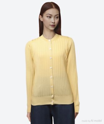 18Gワイドリブ シルク クルーネックカーディガン SL8S－585