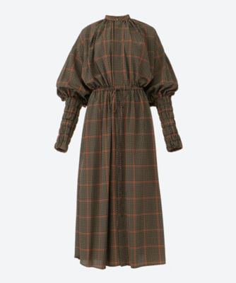 Plaid Poplin Gathered Maxi Dress  ワンピース