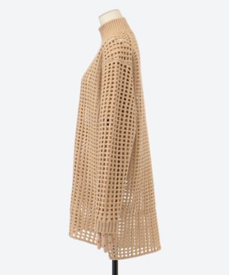 WOOL FELT YARN MESH KNIT MOCK NECK 