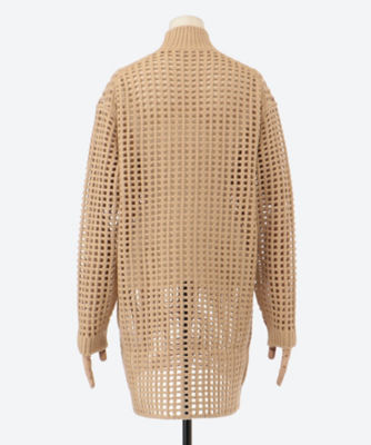WOOL FELT YARN MESH KNIT MOCK NECK 
