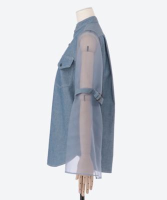 HYKE【ハイク】CHAMBRAY MILITARY SHIRT WITH SHEER SLEEVES