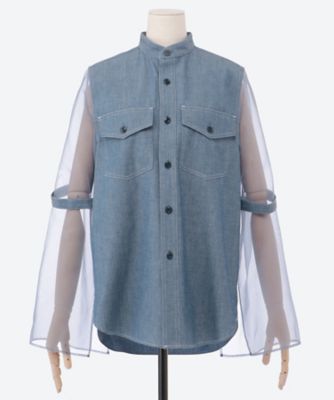 HYKE【ハイク】CHAMBRAY MILITARY SHIRT WITH SHEER SLEEVES
