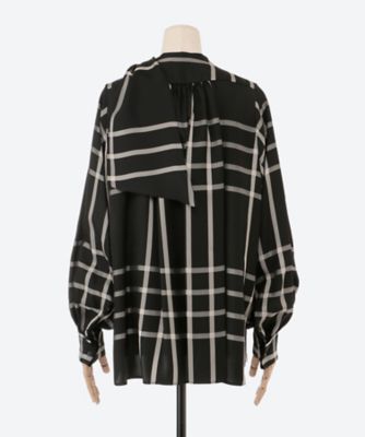 美品✨HYKE 23AW CUPRO CHECK PUSSY BOW DRESS HYKE] ハイク CUPRO CHECK PUSSY-BOW DRESS(CREAM)