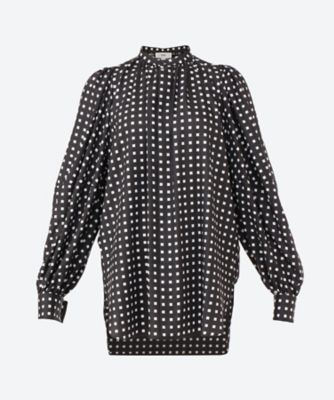 HYKEFD SQUARE PATTERN BALLOON SLEEVE SHIRT