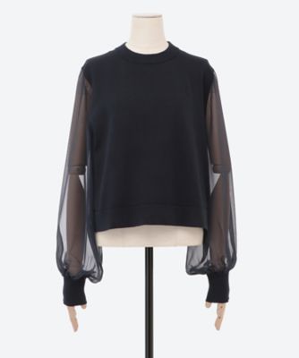 HYKE CREW NECK SWEATER SHEER SLEEVE - トップス