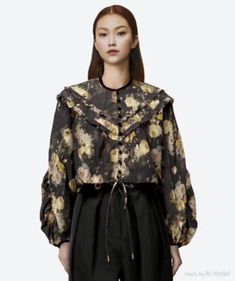 ＜leur logette (Women)＞ｌｏｕｖｒｅ　ｆｌｏｗｅｒ　ｐｒｉｎｔ　ｂｌｏｕｓｅ