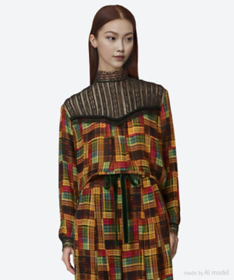 ＜leur logette (Women)＞ｓｈａｄｏｗ　ｃｈｅｃｋ　ｐｒｉｎｔ　ｂｌｏｕｓｅ