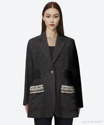 ＜leur logette (Women)＞ｗｏｏｌ　ｌｉｎｅｎ　ｊａｃｋｅｔ