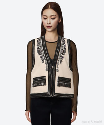 ＜leur logette (Women)＞ｓａｎｄｐｉｔ　ｗｏｏｌ　ｅｍｂｒｏｉｄｅｒｙ　ｖｅｓｔ