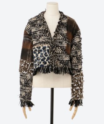 ｃｕｒｌｙ　ｃｈｅｃｋ　ｍｏｈａｉｒ／ｍａｒｂｌｅ　ｔｗｅｅｄ　ｊａｃｋｅｔ