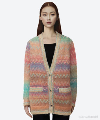 ＜leur logette (Women)＞ｚｉｇ　ｚａｇ　ｇｒａｄａｔｉｏｎ　ｋｎｉｔ　ｃａｒｄｉｇａｎ