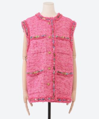 美品 インゲボルグ ツイード ベスト ウール レザー チェック ピンク ダウン 美品 インゲボルグ ツイード ベスト ウール レザー チェック ピンク ダウン