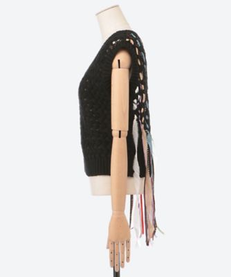 Lucia tape fringe knit pullover BK