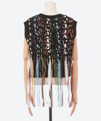 Lucia tape fringe knit pullover BK