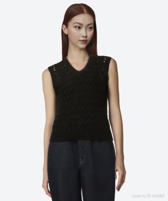 ＜AKIRANAKA (Women)＞Ｌｕｃｉａ　ｔａｐｅ　ｆｒｉｎｇｅ　ｋｎｉｔ　ｐｕｌｌｏｖｅｒ　ＢＫ　ＡＲ２５１０―ＢＫ