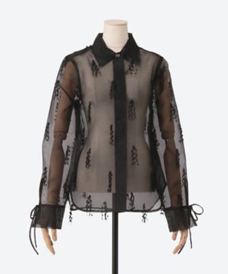 ＜GANNI (Women)＞Ｆｒｉｎｇｅｄ　Ｏｒｇａｎｚａ　Ｓｈｉｒｔ　Ｗ００７９