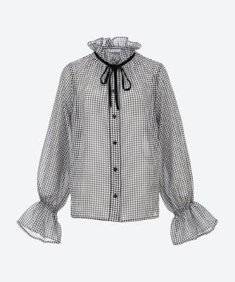 ＜GANNI (Women)＞Ｓｈｅｅｒ　Ｆｌｕｉｄ　Ｃｈｅｃｋ　Ｔｉｅ　Ｓｔｒｉｎｇ　Ｓｈｉｒｔ　Ｗ０１５５