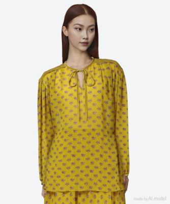 ＜leur logette (Women)＞ｆｒｅｎｃｈ　ｒｏｓｅ　ｓｉｌｋ　ｃｈｉｆｆｏｎ　ｐｒｉｎｔ　ｂｌｏｕｓｅ　０３６５８