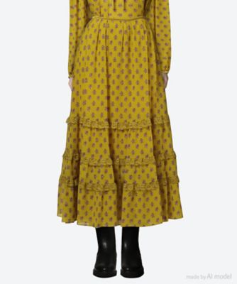 ＜leur logette (Women)＞ｆｒｅｎｃｈ　ｒｏｓｅ　ｓｉｌｋ　ｃｈｉｆｆｏｎ　ｐｒｉｎｔ　ｓｋｉｒｔ　０４４７４