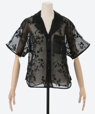 ＜GANNI (Women)＞シャツ　Ｅｍｂｅｌｌｉｓｈｅｄ　Ｔｅｃｈｎｉｃａｌ　Ｏｒｇａｎｚａ　Ｓｈｉｒｔ　Ｗ０６４６
