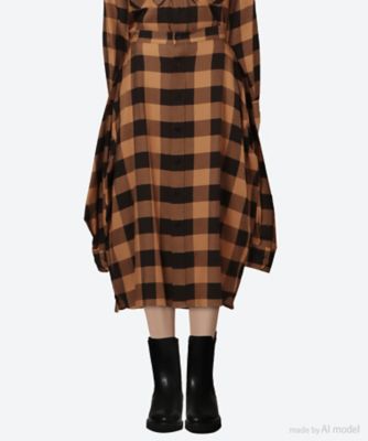 ＜HYKE (Women)＞【送料無料】ＲＡＹＯＮ　ＰＬＡＩＤ　ＳＨＩＲＴ　ＩＮＳＰＩＲＥＤ　ＳＫＩＲＴ　１４１６３