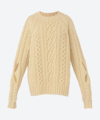 Stefan Cooke ステファンクック　ニット　スラッシュ　白　黄色 セーター SLASHED CABLE JUMPER