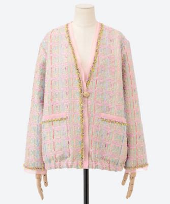 leur logette リボンボタン ツイードロングジャケット ジャコット ジャケット tweed JK 6S／02391 | leur logette (Women