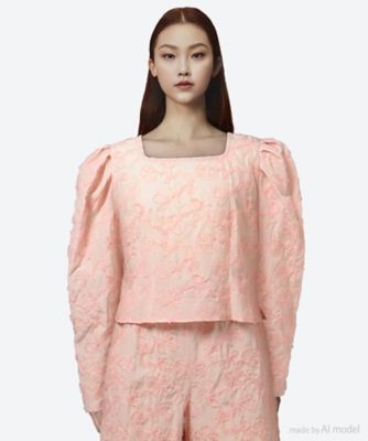 ＜leur logette (Women)＞ｆｌｏｗｅｒ　ｔｕｌｌｅ　ｅｍｂｒｏｉｄｅｒｙ　ｔｏｐ　６Ｓ／０３６６６