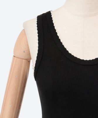 babaco バックオープンとリボンデザイン シルクリブタンクトップ Cotton／Silk Ribbed Basic Tank Top