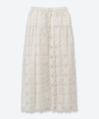 RIV NOBUHIKO 刺繍入りホワイトロングスカート RIV NOBUHIKO（リブ ノブヒコ）MICHE EMBROIDERY SKIRT 刺繍シアー