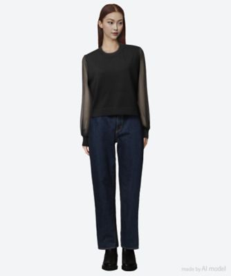 SHEER SLEEVES CREW NECK CROPPED
